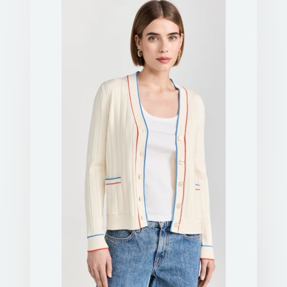 NWT Creamon Dede Lightweight 100% Cotton V-Neck Cardigan Cream Size Medium